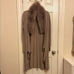 Sioni Long Sleeve Faux Fur Trim Collar Open Cardigan